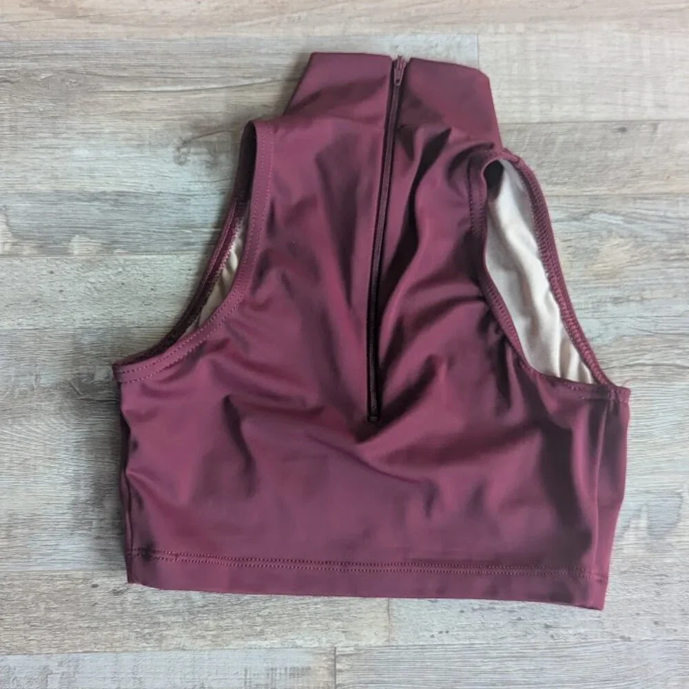 Balera Maroon Mock Neck Crop Top | Zip Back | Size MC